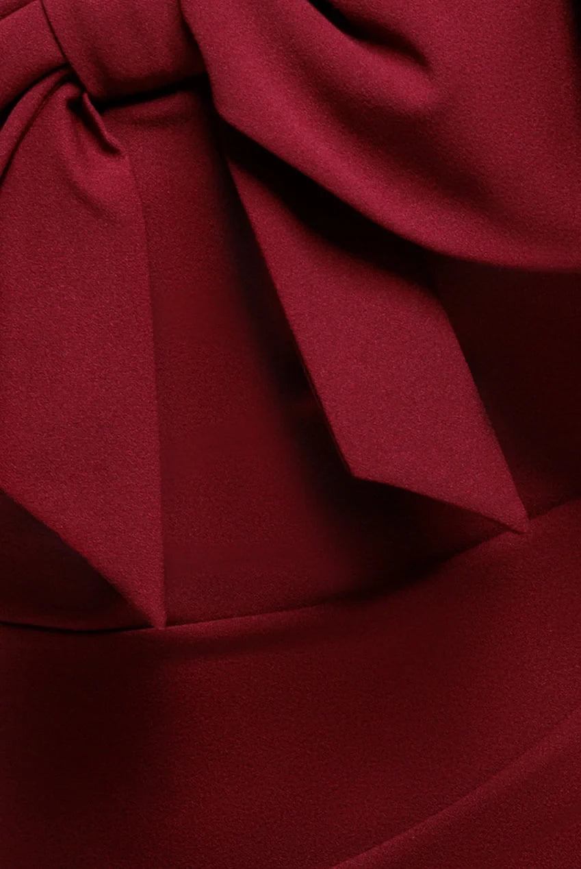 Elegant Square Neck Bow-Detailed Ruffled Sleeve Mermaid Floor-Length Evening Dress