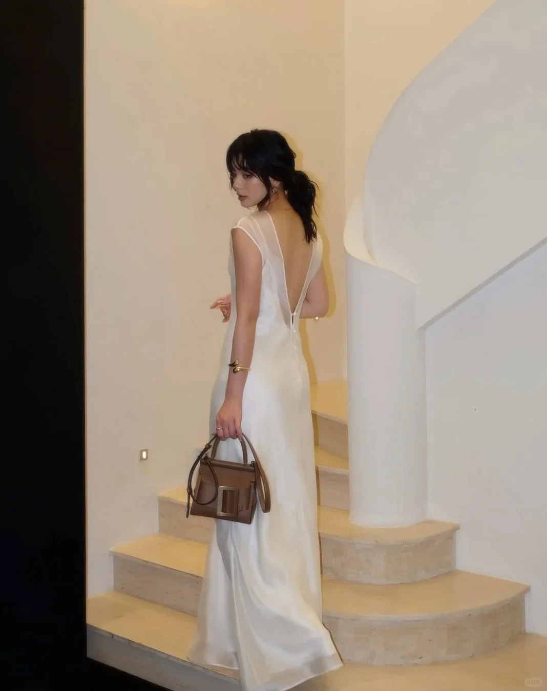 Elegant White Mermaid Sheer High Neck Cap Sleeve V Back Floor Length Evening Dresses