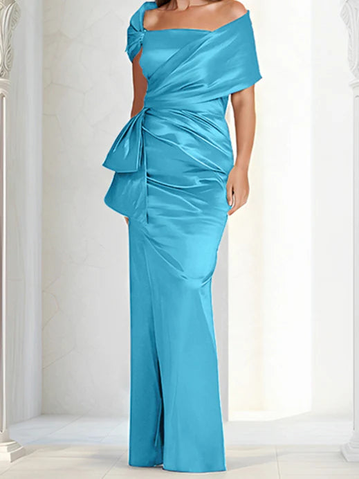 Vestidos para madre de la novia ajustados/columna con hombros descubiertos hasta el suelo