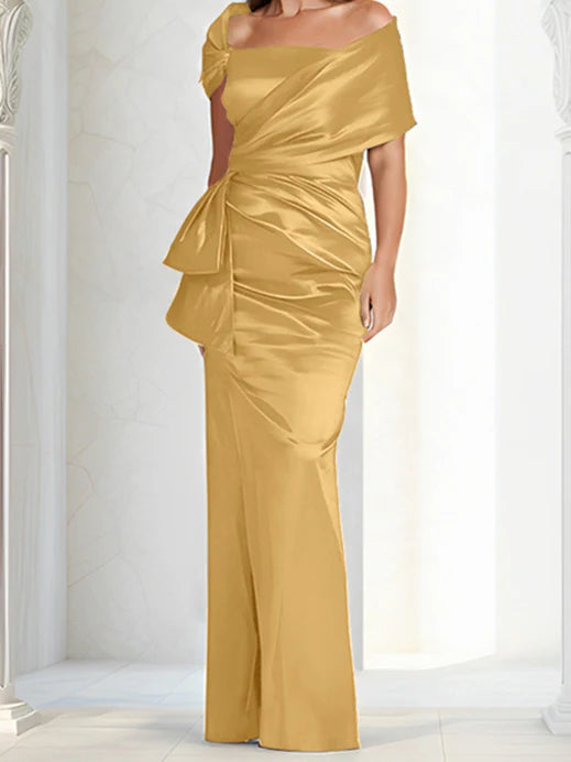 Vestidos para madre de la novia ajustados/columna con hombros descubiertos hasta el suelo