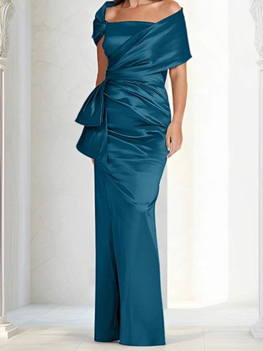 Vestidos para madre de la novia ajustados/columna con hombros descubiertos hasta el suelo