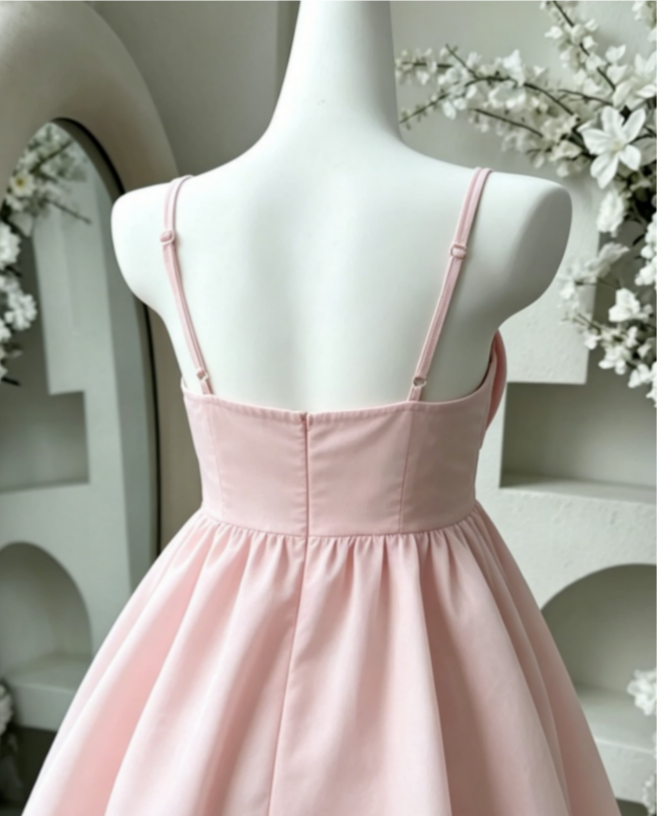 Elegant A-Line Sweetheart Spaghetti Straps Zipper Back Short Mini Pink Bow-Knot Homecoming Dresses
