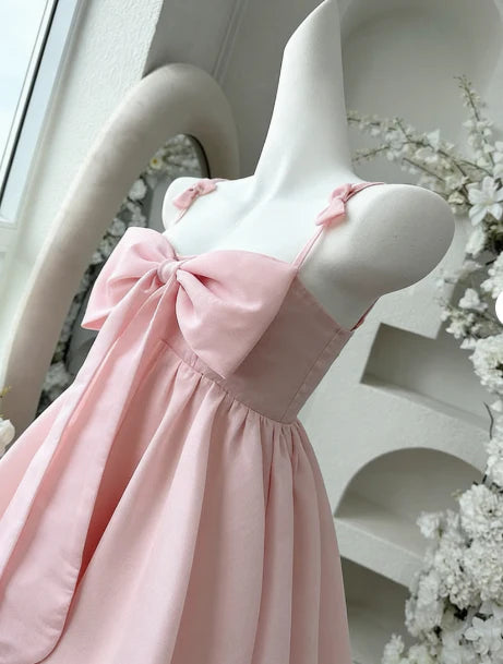 Elegant A-Line Sweetheart Spaghetti Straps Zipper Back Short Mini Pink Bow-Knot Homecoming Dresses