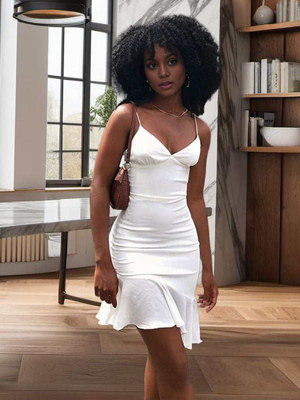 Elegant Bodycon Sweetheart Ruched Ruffle White Mini Homecoming Dresses