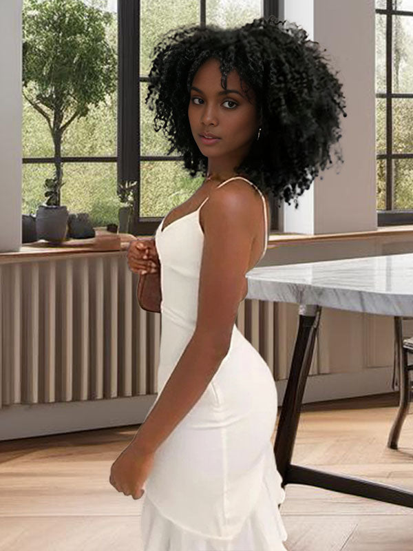 Elegant Bodycon Sweetheart Ruched Ruffle White Mini Homecoming Dresses