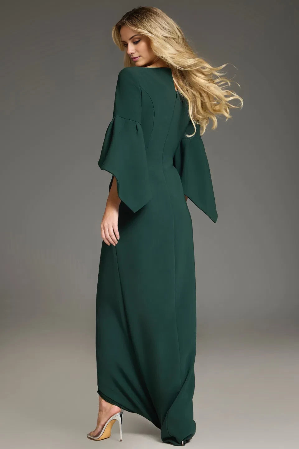Elegant flared sleeves and floor length evening dress