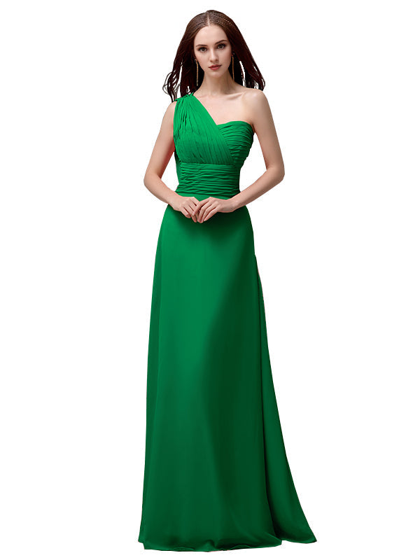 Vestidos de dama de honor únicos, sin mangas, con un solo hombro, sin tirantes, corte A y largo hasta el suelo