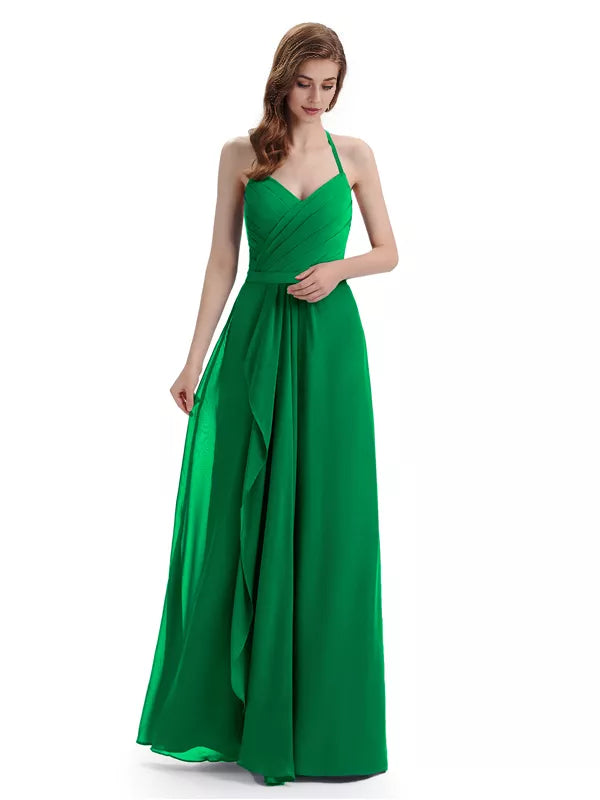 Charming Halter V-neck Off Shoulder Sleeveless Floor Length Bridesmaid Dresses