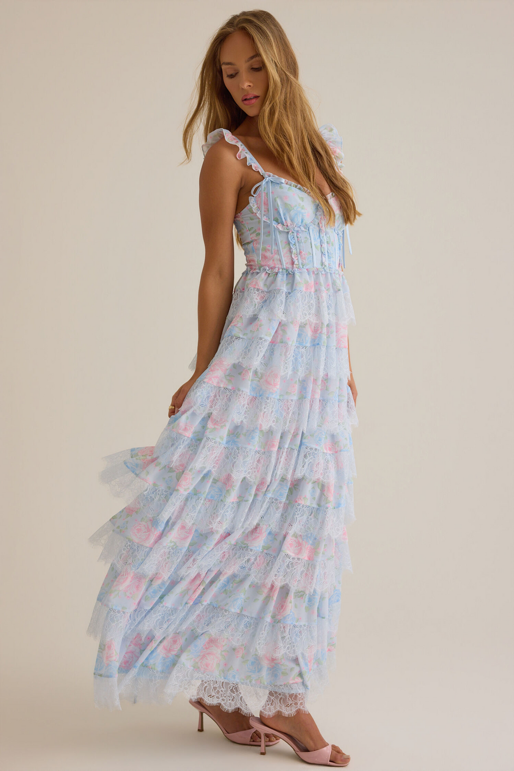 Sky Blue Chiffon A-Line Sweetheart Tiered Bridesmaid Dress