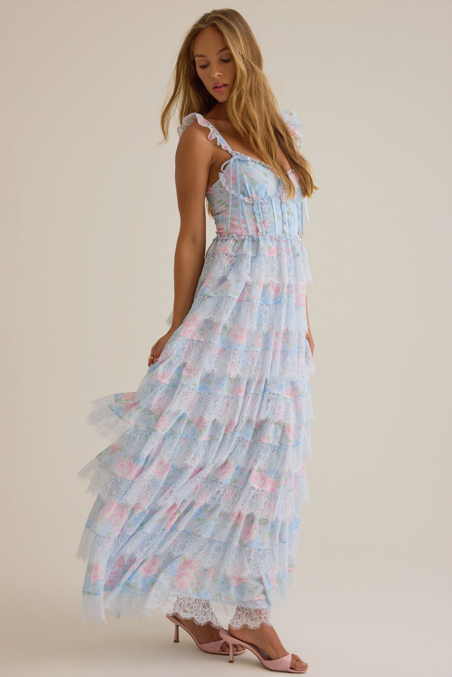 Sky Blue Chiffon A-Line Sweetheart Tiered Bridesmaid Dress