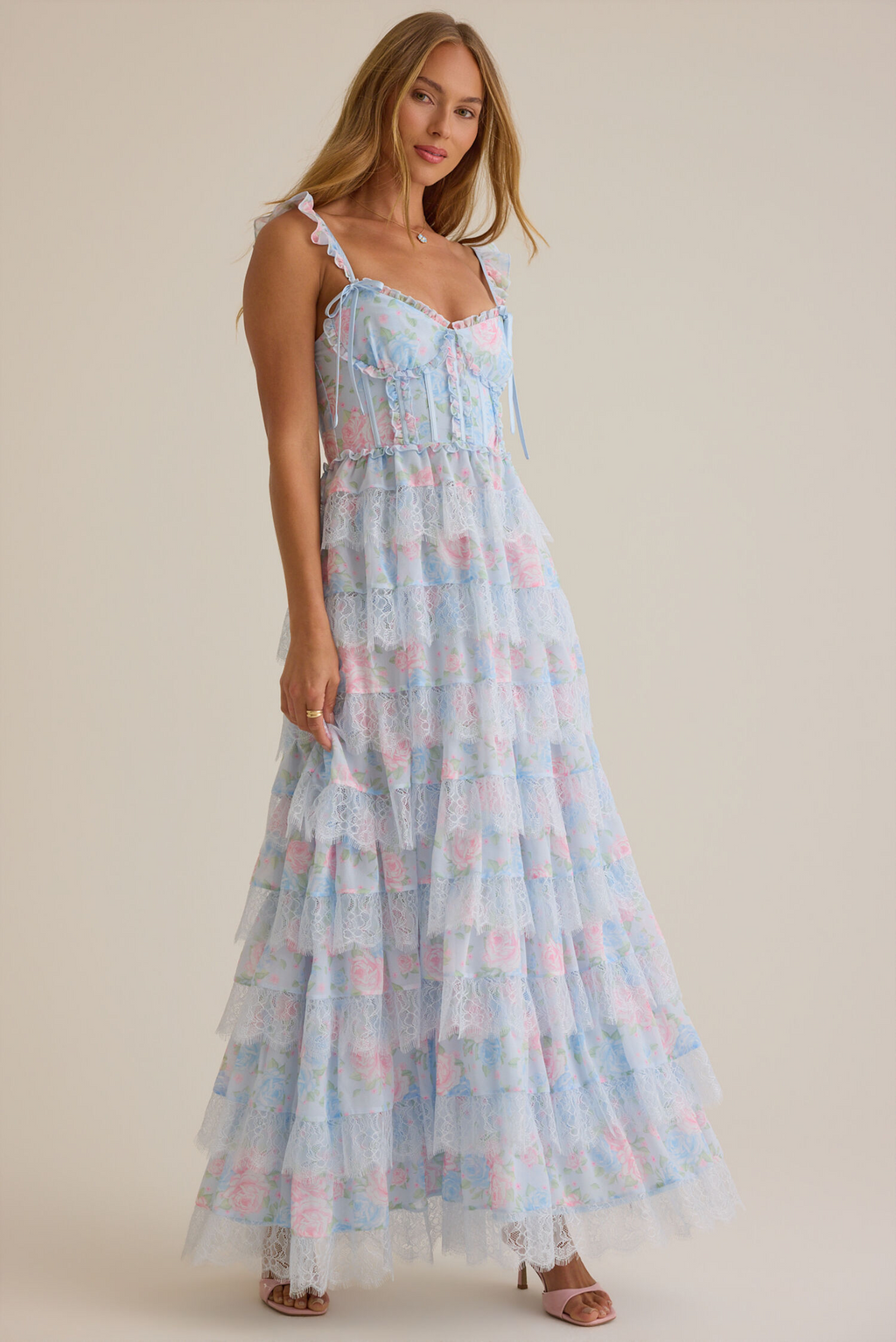 Sky Blue Chiffon A-Line Sweetheart Tiered Bridesmaid Dress