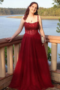 Radiant Red Tulle A-Line Floor-Length Gown with Embellished Sweetheart Bodice