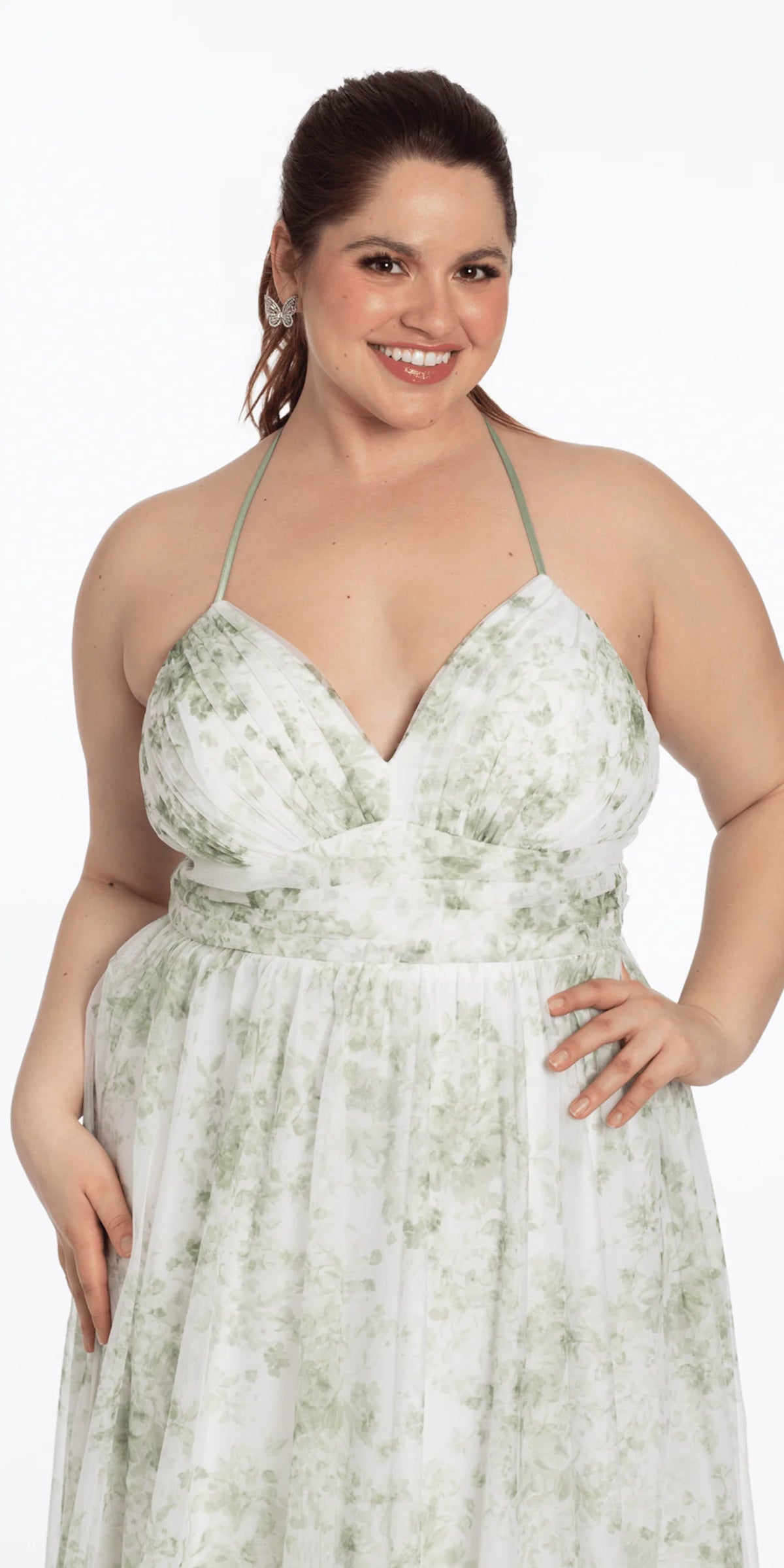 Ivory Chiffon A-Line Floor-Length Dress with Halter neckline & Backless