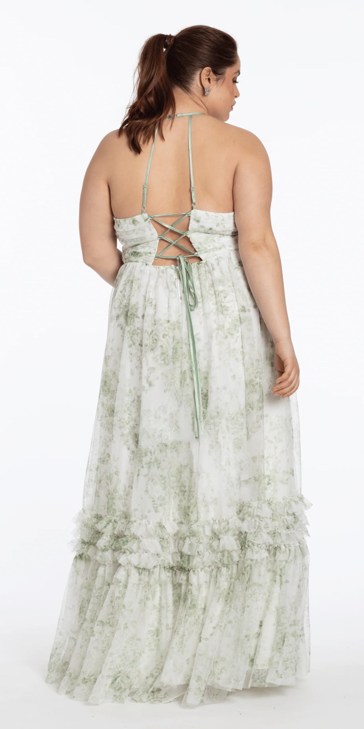 Ivory Chiffon A-Line Floor-Length Dress with Halter neckline & Backless