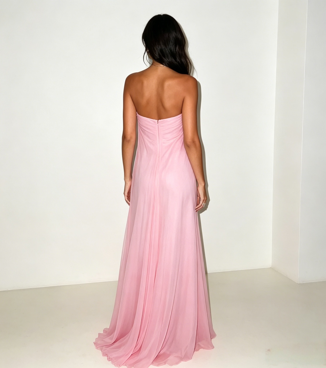 Ethereal Flowy A-Line Sweetheart Strapless Zipper Back Floor-Length Chiffon Evening Gown for Formal Occasions