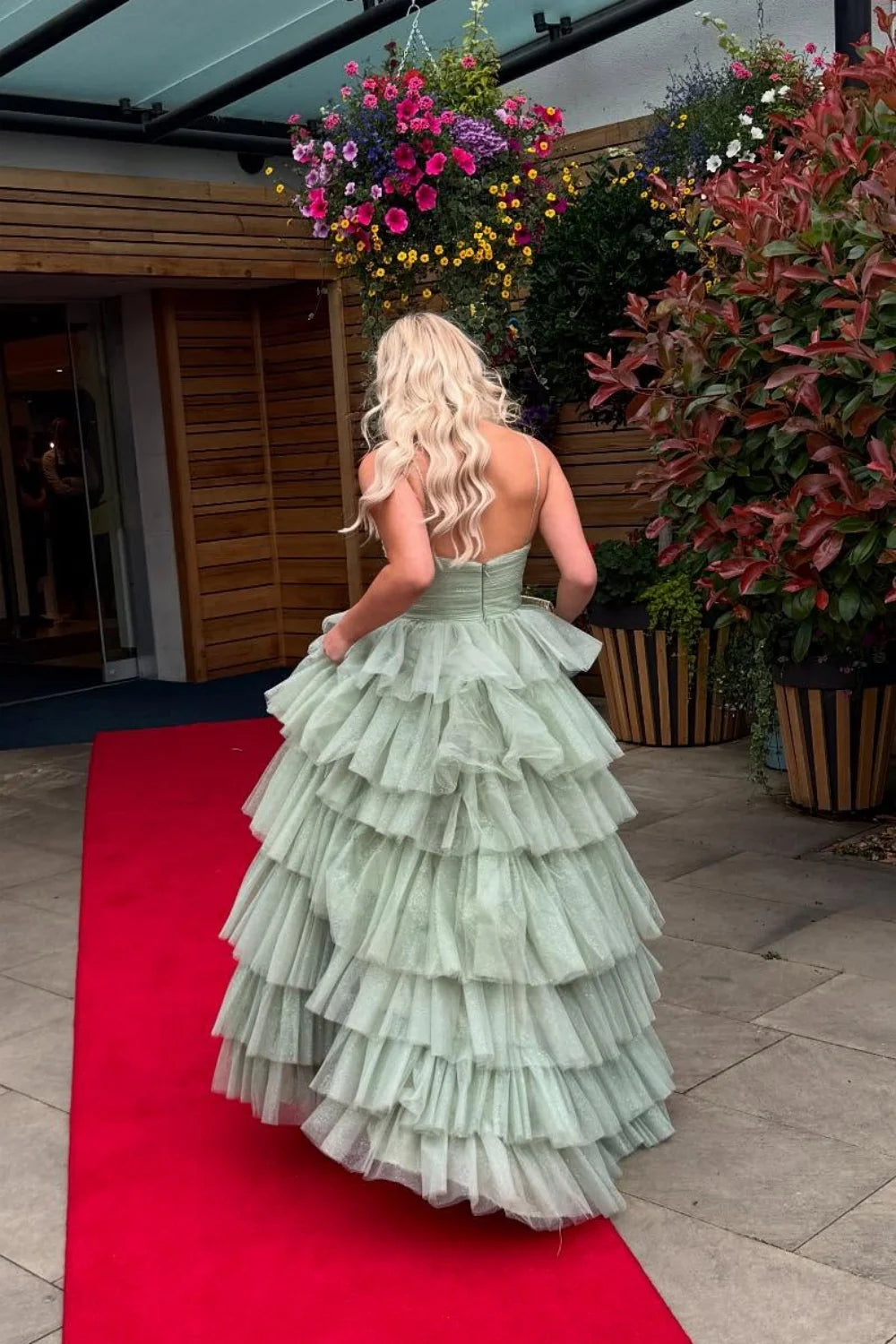 Sage Green Tulle A-Line Floor-Length Bridesmaid Dress with Sweetheart Neckline and Tiered Ruffled Skirt