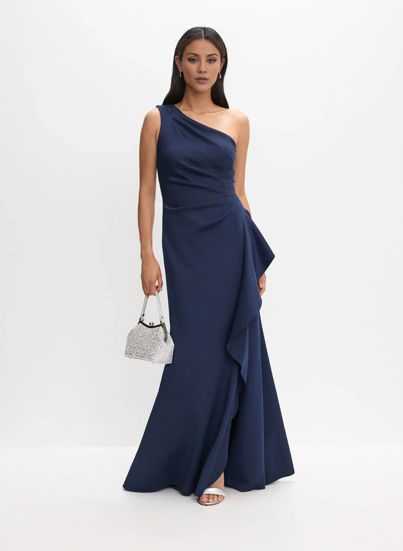 Fashion A-Line One-Shoulder Neck Sleeveless Ruffled Side-Slit Floor-Length Evening Dress