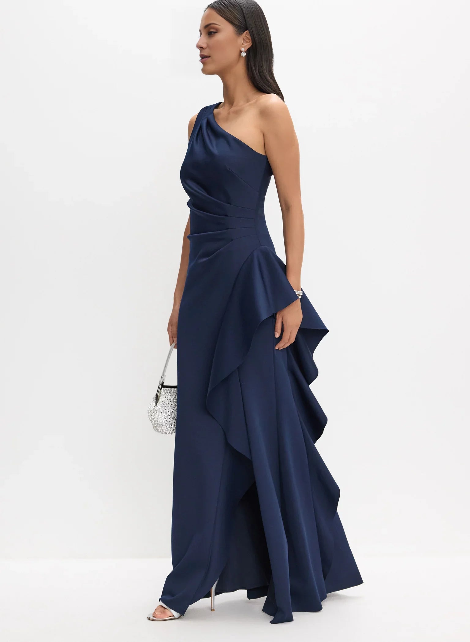 Fashion A-Line One-Shoulder Neck Sleeveless Ruffled Side-Slit Floor-Length Evening Dress