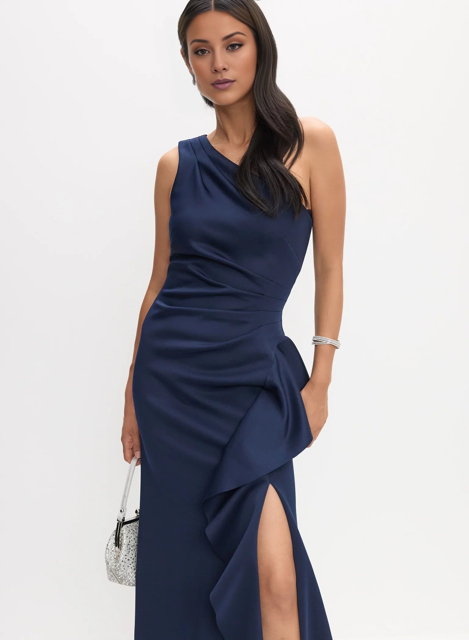Fashion A-Line One-Shoulder Neck Sleeveless Ruffled Side-Slit Floor-Length Evening Dress