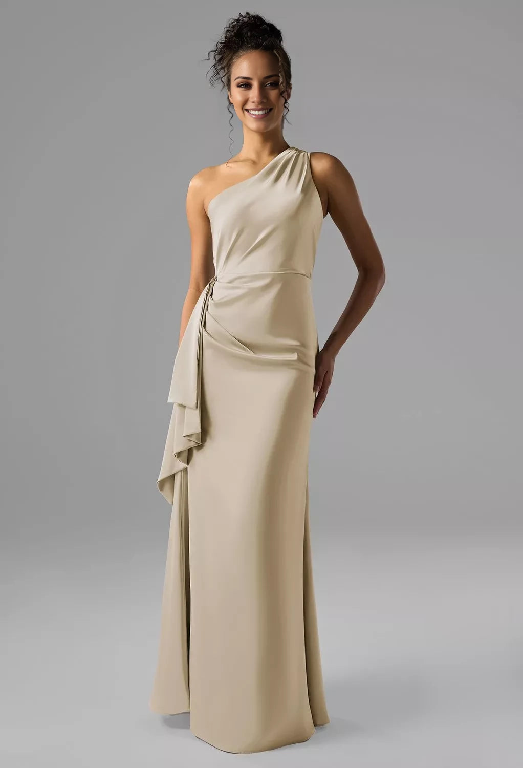 Fashion A-Line One Shoulder Sleeveless Backless Floor-Length Bridesmaid Dress
