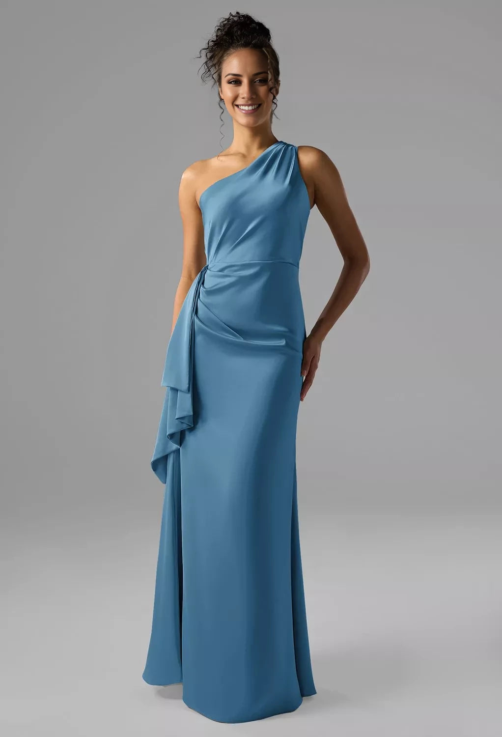 Fashion A-Line One Shoulder Sleeveless Backless Floor-Length Bridesmaid Dress