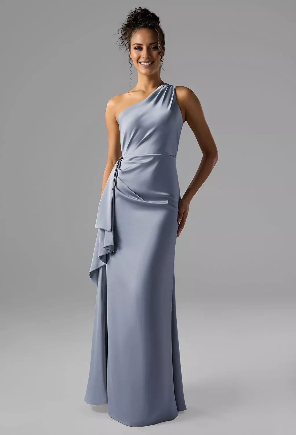 Fashion A-Line One Shoulder Sleeveless Backless Floor-Length Bridesmaid Dress