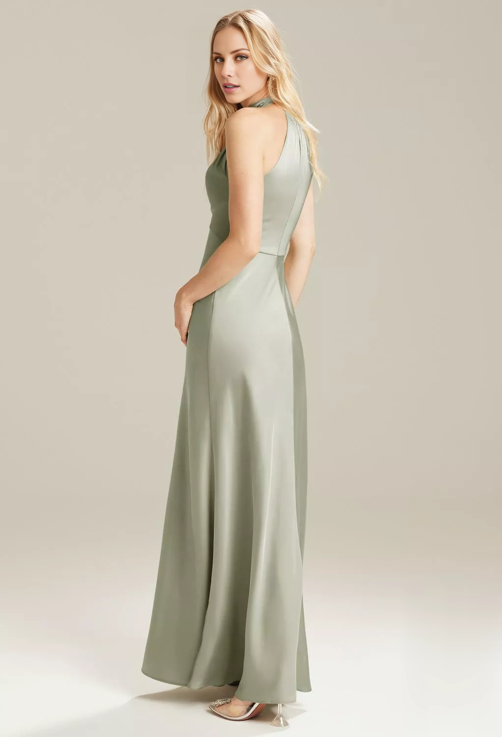 Fashion A-line High Neck Off Shoulder Sleeveless Backless Floor-Length Bridesmaid Dress