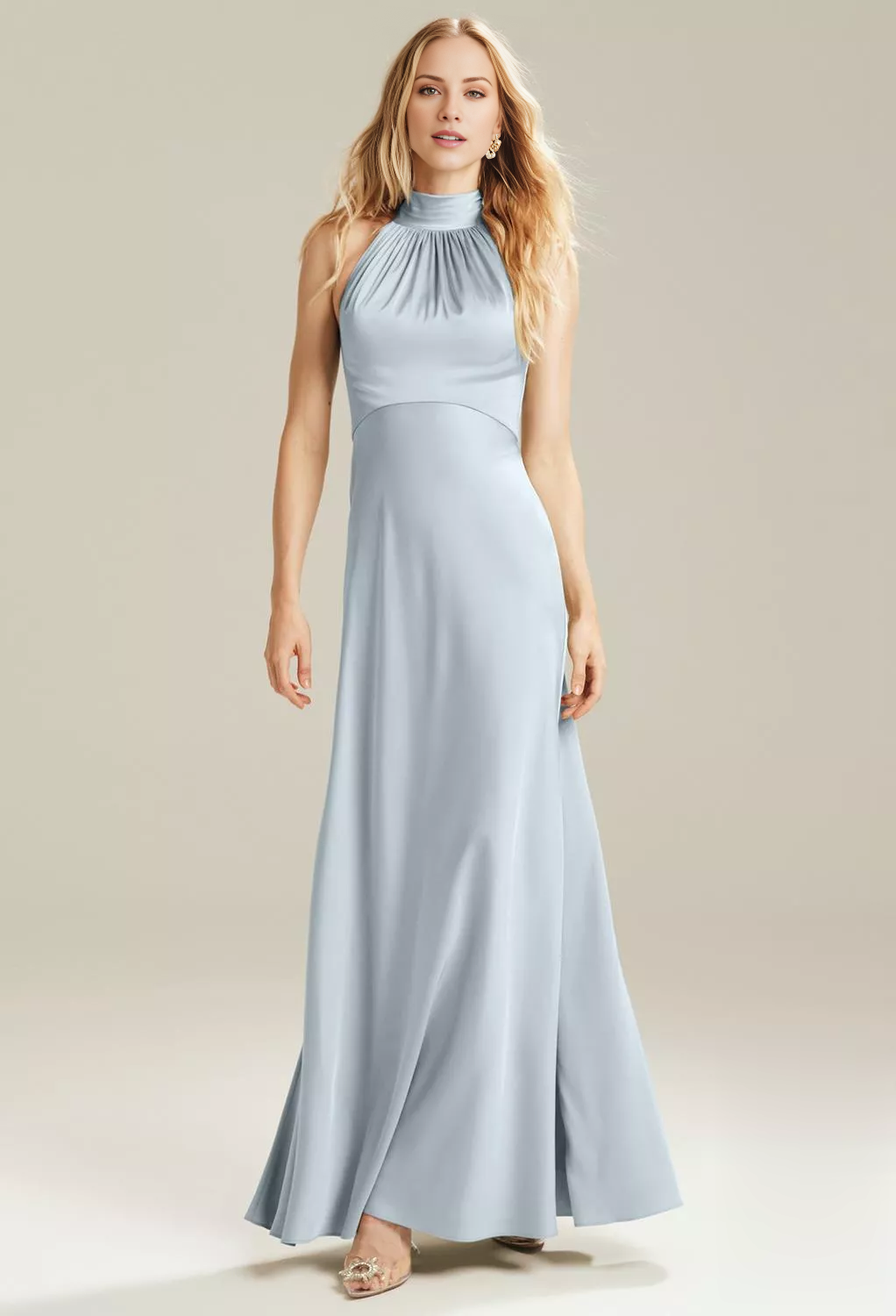 Fashion A-line High Neck Off Shoulder Sleeveless Backless Floor-Length Bridesmaid Dress