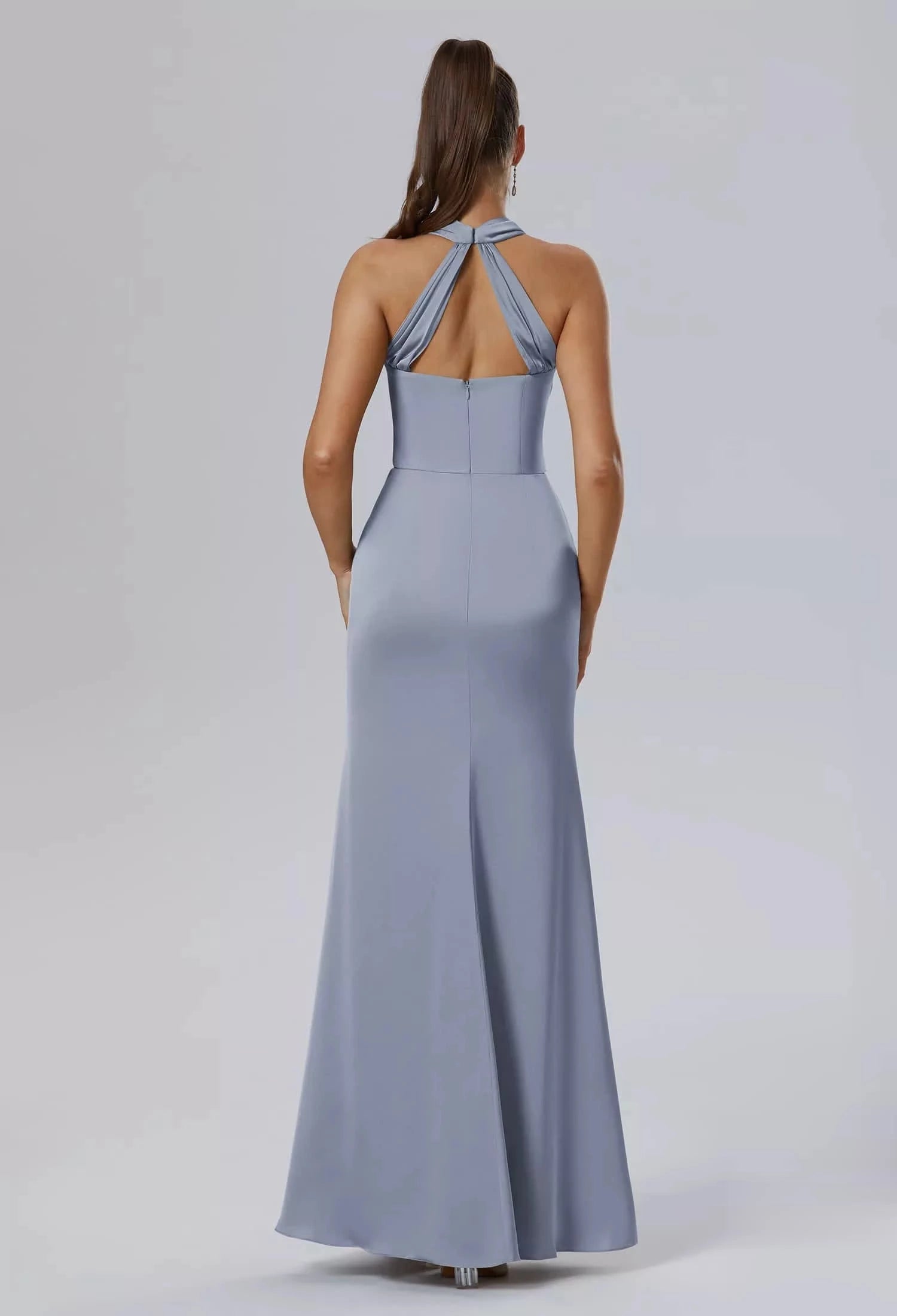 Vestidos de dama de honor de sirena, cuello barco, sin mangas, abertura lateral, cremallera en la espalda, largo hasta el suelo