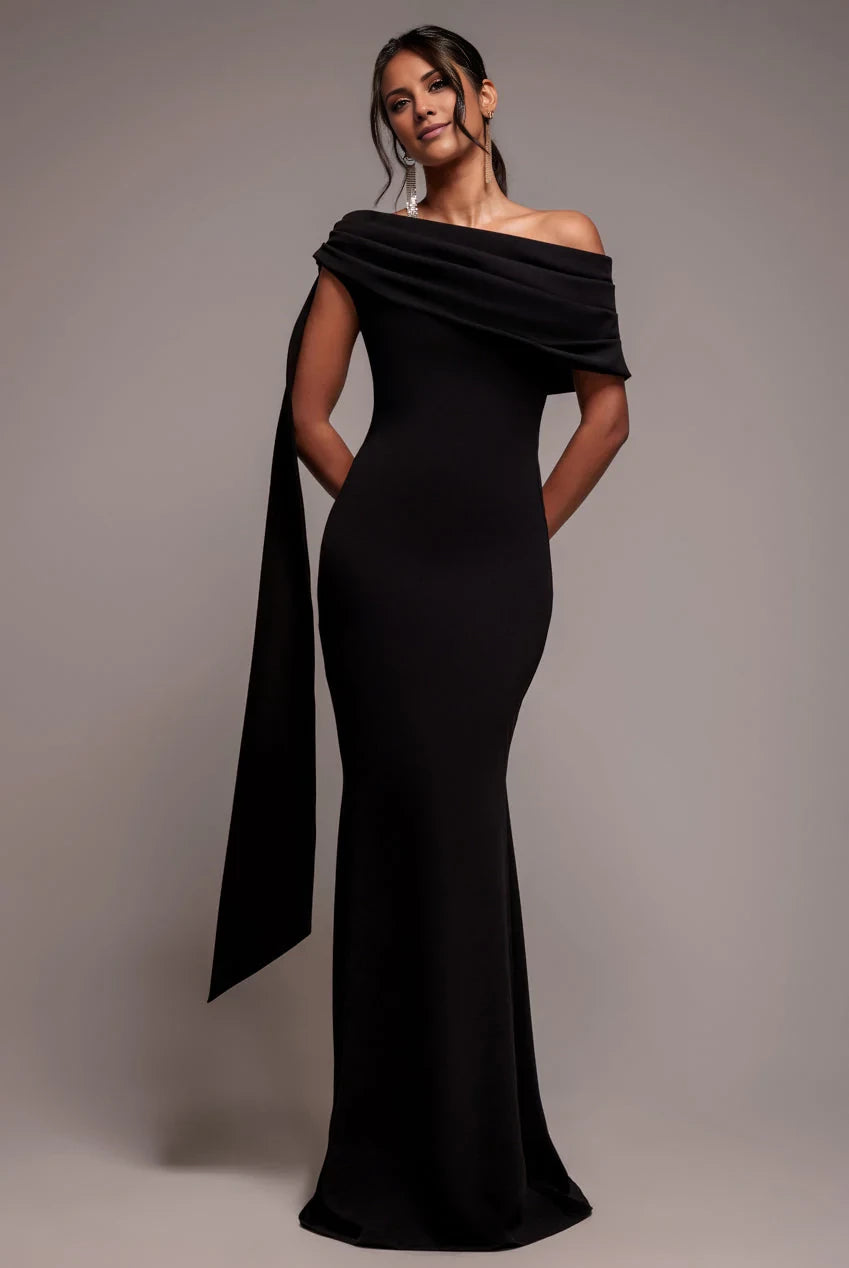 Fashion Off-Shoulder Neck Sleeveless Draped Sash Mermaid Floor-Length Evening Dress