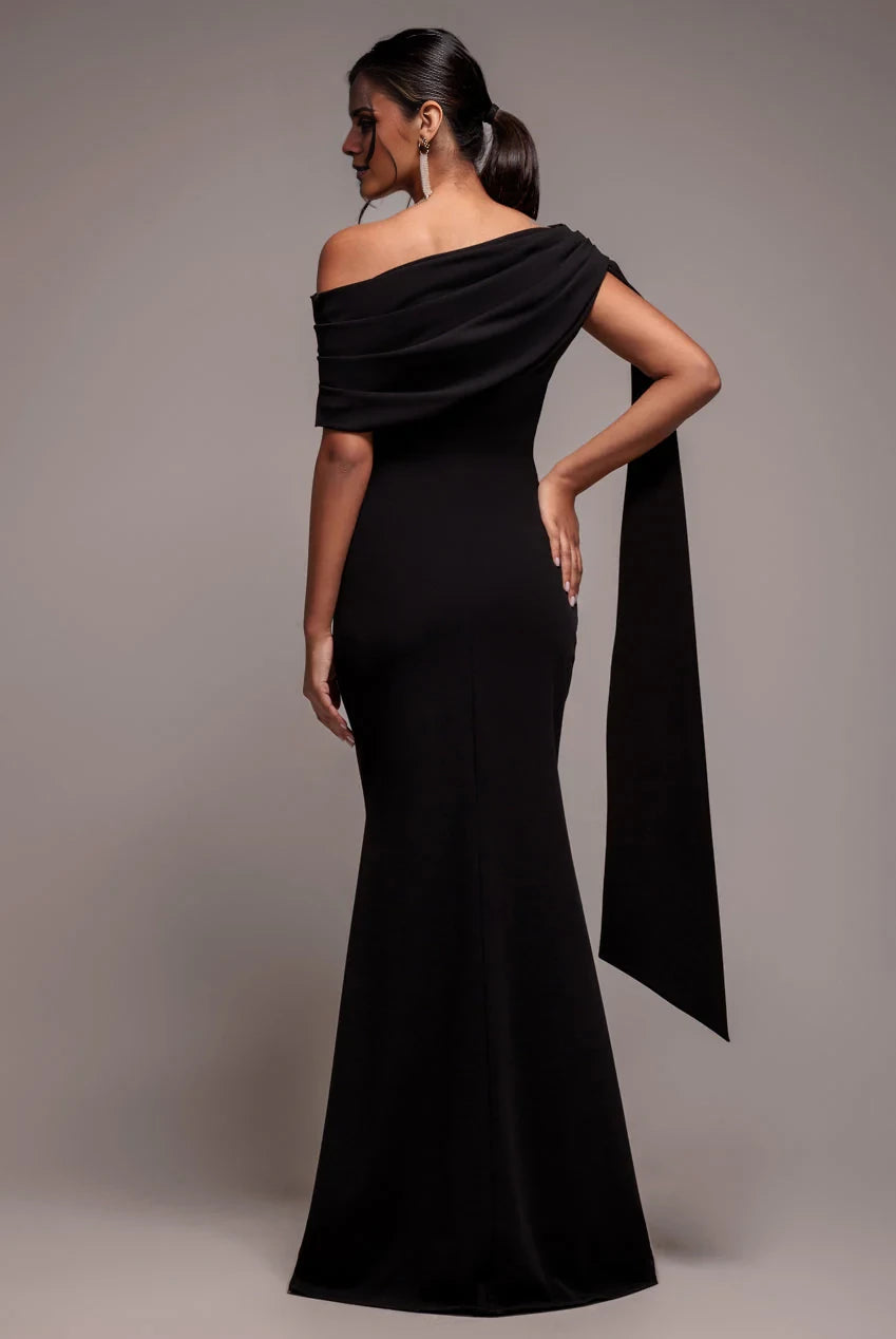 Fashion Off-Shoulder Neck Sleeveless Draped Sash Mermaid Floor-Length Evening Dress
