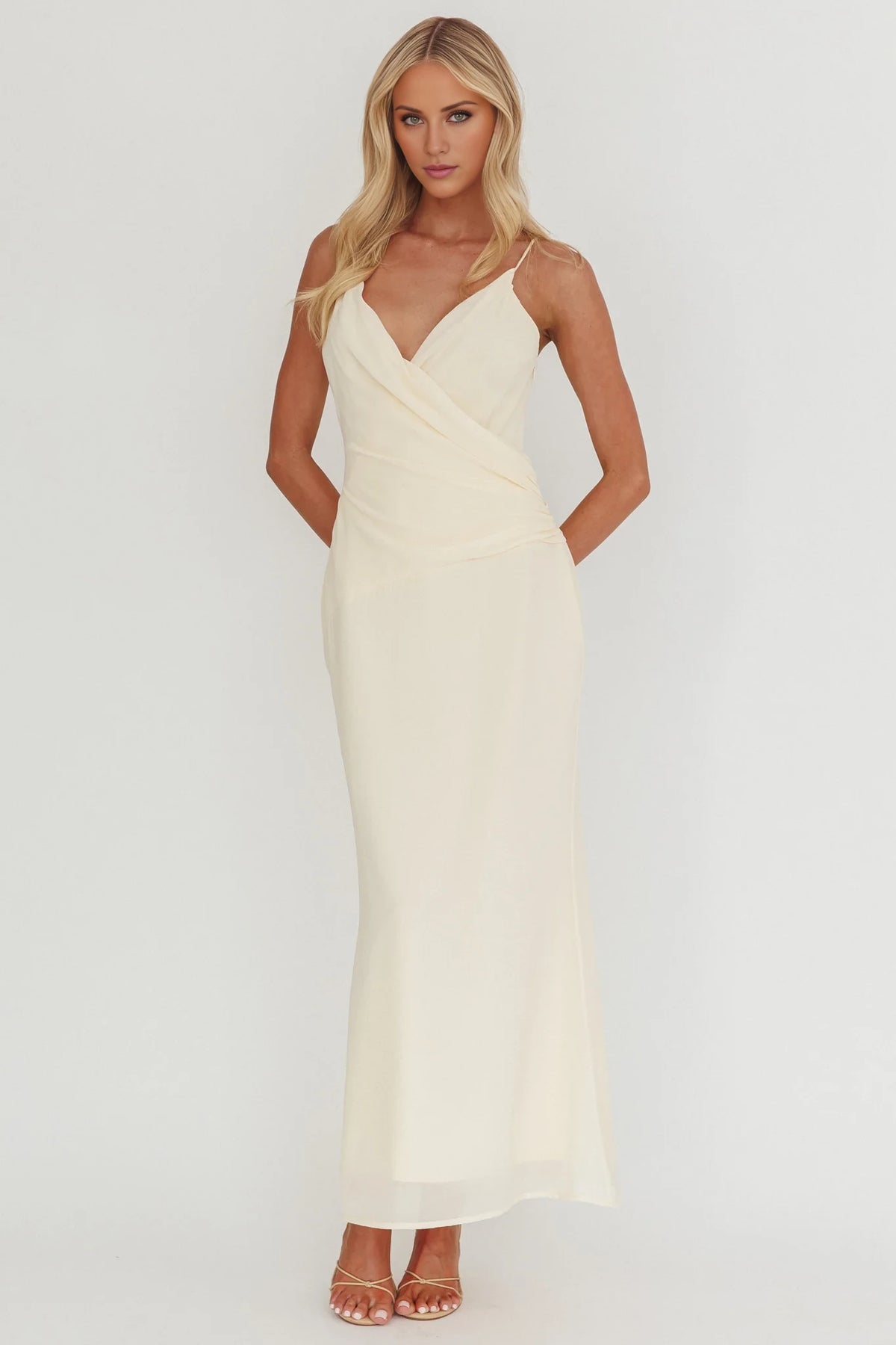 Ivory Chiffon A-Line V-Neck Floor-Length Bridesmaid Dress