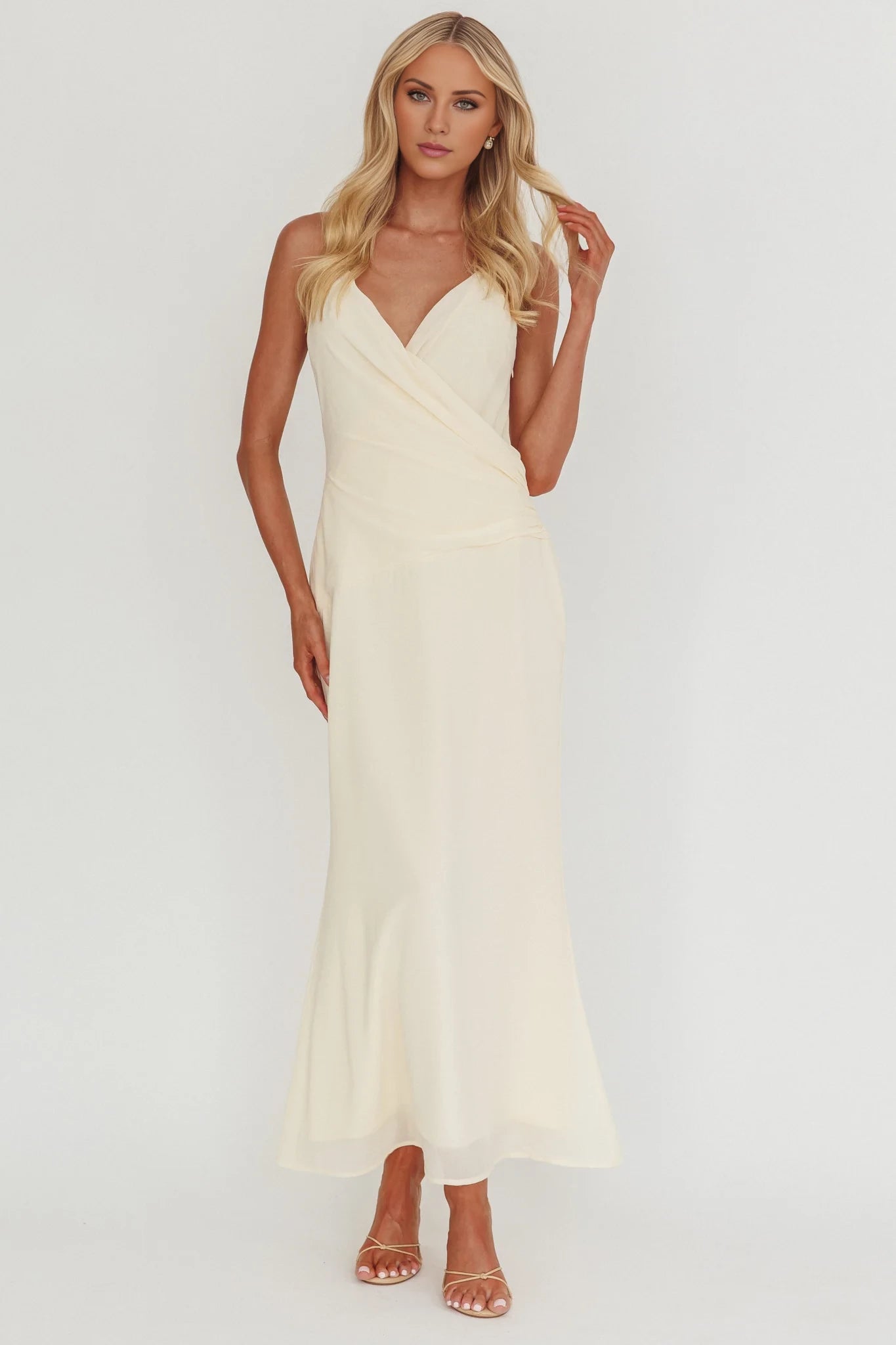 Fashion Sheath/Column V Neck Sleeveless Spaghetti Strap Backless Floor-Length Prom Dress