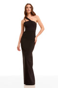 Black Crepe One Shoulder Floor-Length Sheath/column Gown for Black-Tie Events