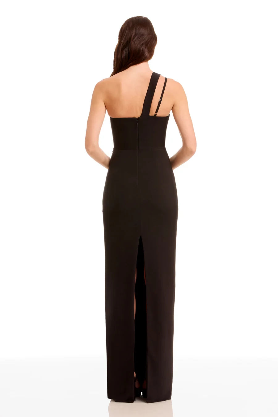 Black Crepe One Shoulder Floor-Length Sheath/column Gown for Black-Tie Events