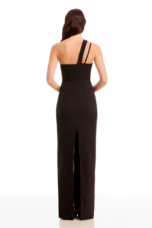 Black Crepe One Shoulder Floor-Length Sheath/column Gown for Black-Tie Events
