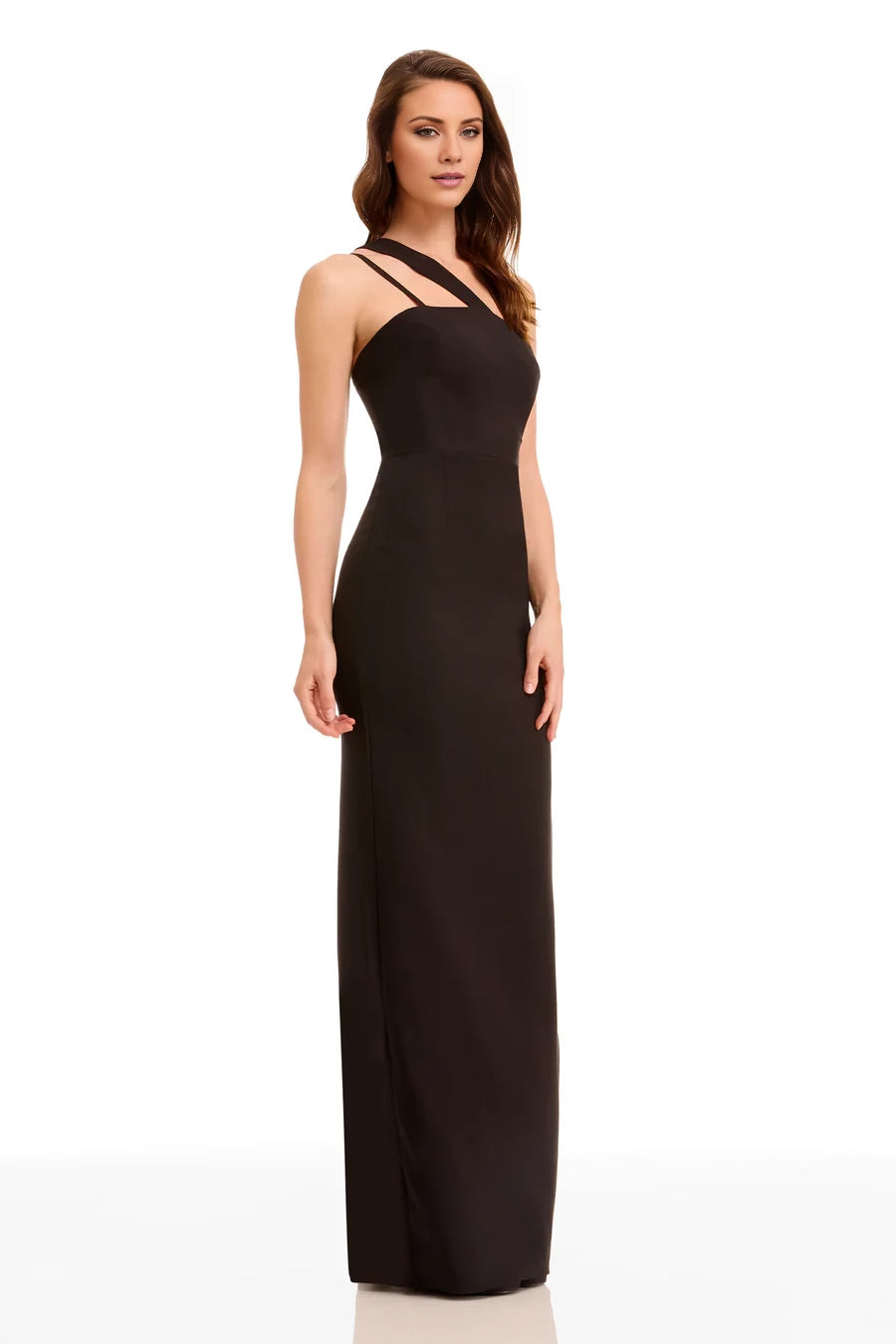 Black Crepe One Shoulder Floor-Length Sheath/column Gown for Black-Tie Events