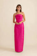 Vestido de fiesta Jimiss con hombros descubiertos, sin mangas, sin tirantes, sin espalda y largo hasta el suelo