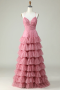 Pink Tulle Sweetheart A-Line Floor-Length Evening Dress