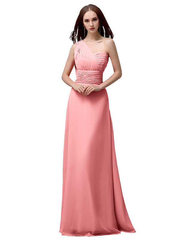 Vestidos de dama de honor únicos, sin mangas, con un solo hombro, sin tirantes, corte A y largo hasta el suelo