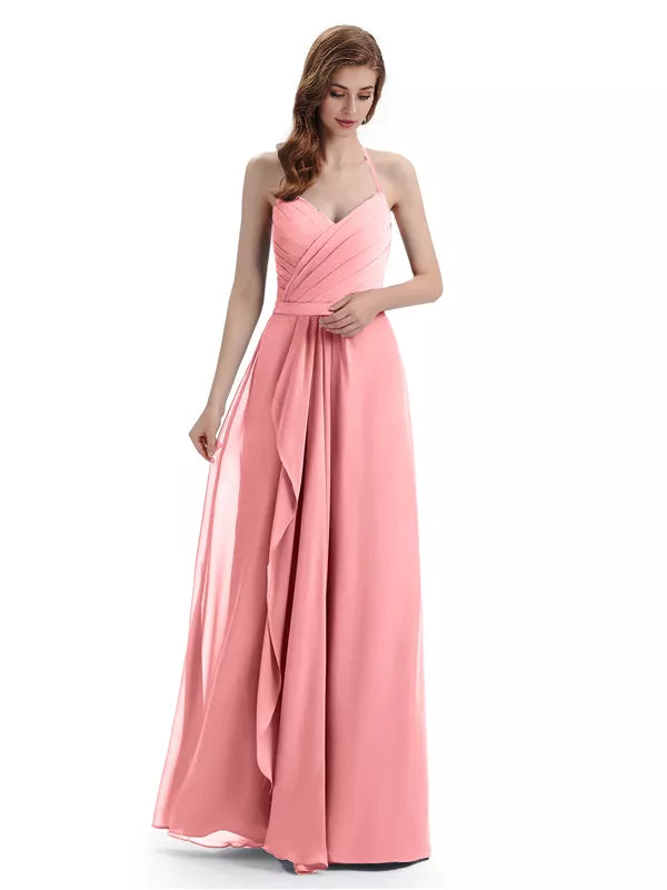 Charming Halter V-neck Off Shoulder Sleeveless Floor Length Bridesmaid Dresses