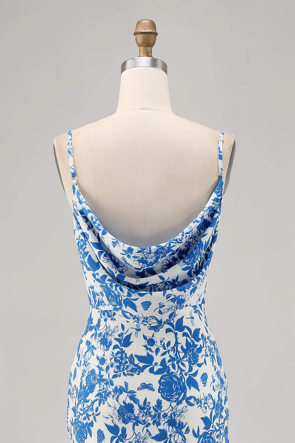 Floral Cowl-Neck Satin Maxi Dress with High Slit