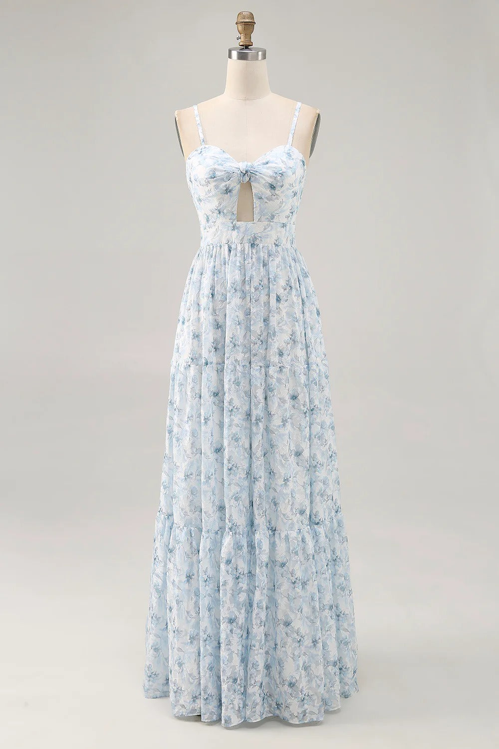 Floral Tiered Chiffon Maxi Dress with Cutout Bust