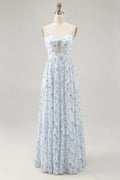Blue Chiffon A-Line Floor-Length Bridesmaid Dress with Sweetheart Neckline & Back Zip