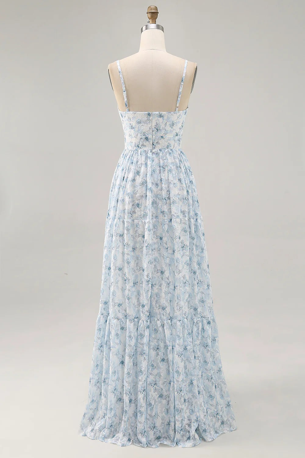 Floral Tiered Chiffon Maxi Dress with Cutout Bust