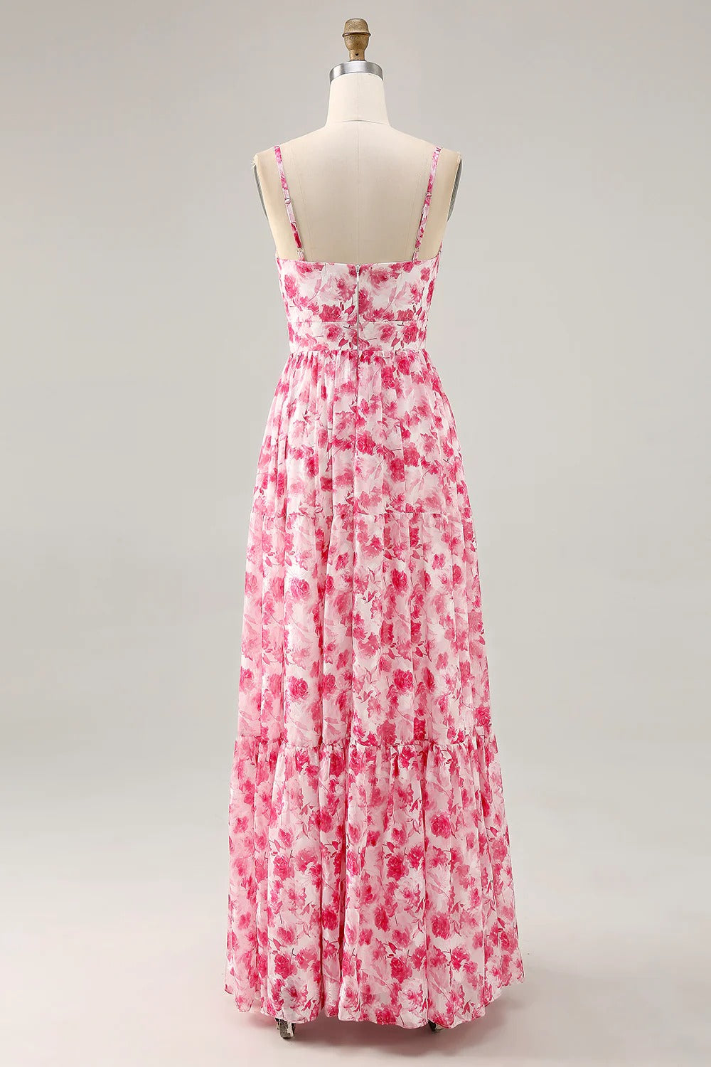 Floral Tiered Chiffon Maxi Dress with Cutout Bust