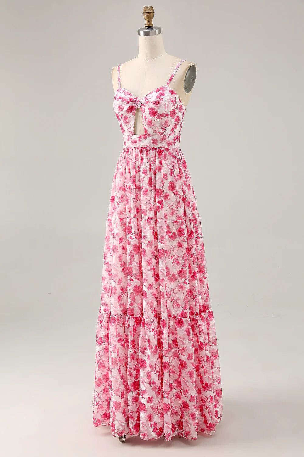 Floral Tiered Chiffon Maxi Dress with Cutout Bust