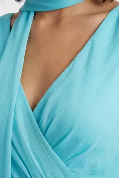 Flowy Chiffon A-Line Draped V-Neck Sleeveless Low V-Back Floor-Length Evening Dresses