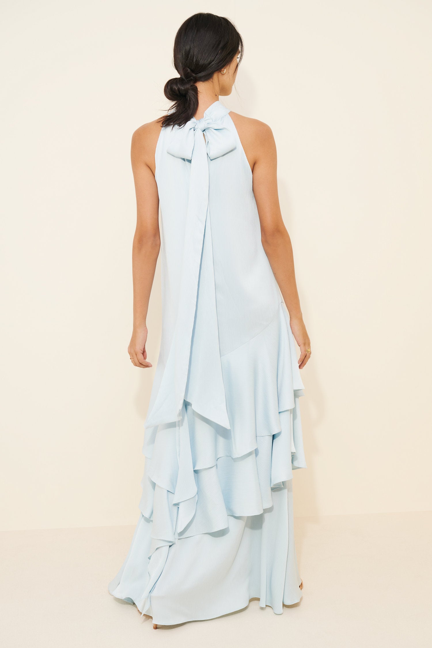 Flowy Chiffon A-Line Halter Neck Sleeveless Open Back Bow-Tie Floor-Length Evening Dresses