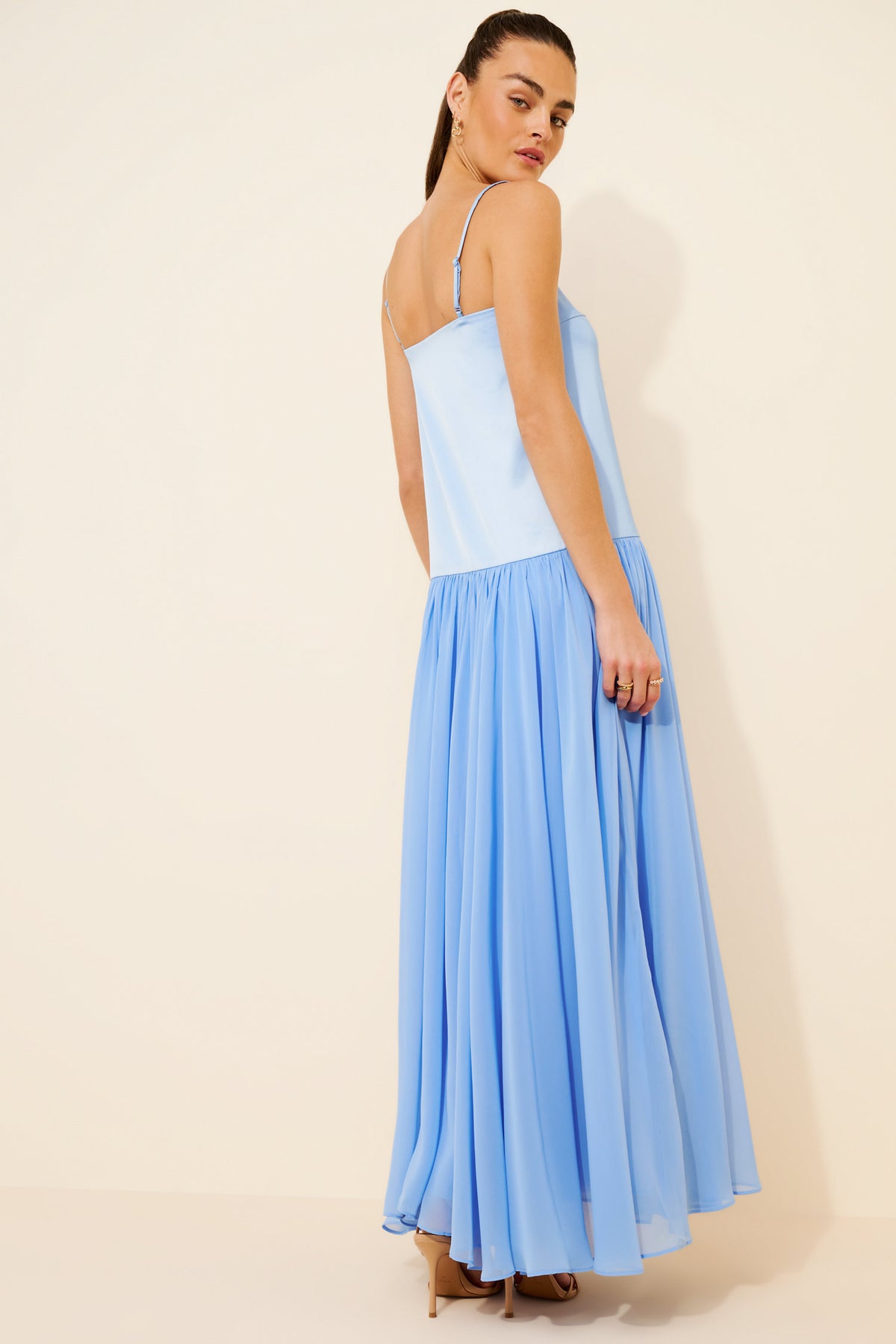 Sky Blue Chiffon A-Line Square Neck Bridesmaid Dress